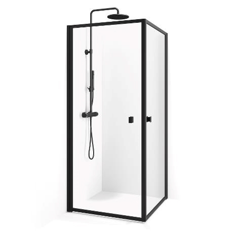 New York duschvägg - Hörnlösning med svart ram och 2 dörrar
